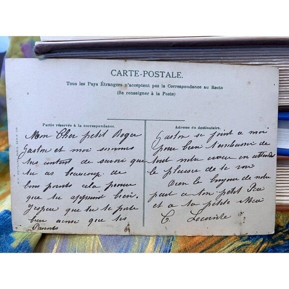 Antique French Postcard Little Sailor Boy Birthday RPPC Hand Tinted Landscape - Picture 3 of 7